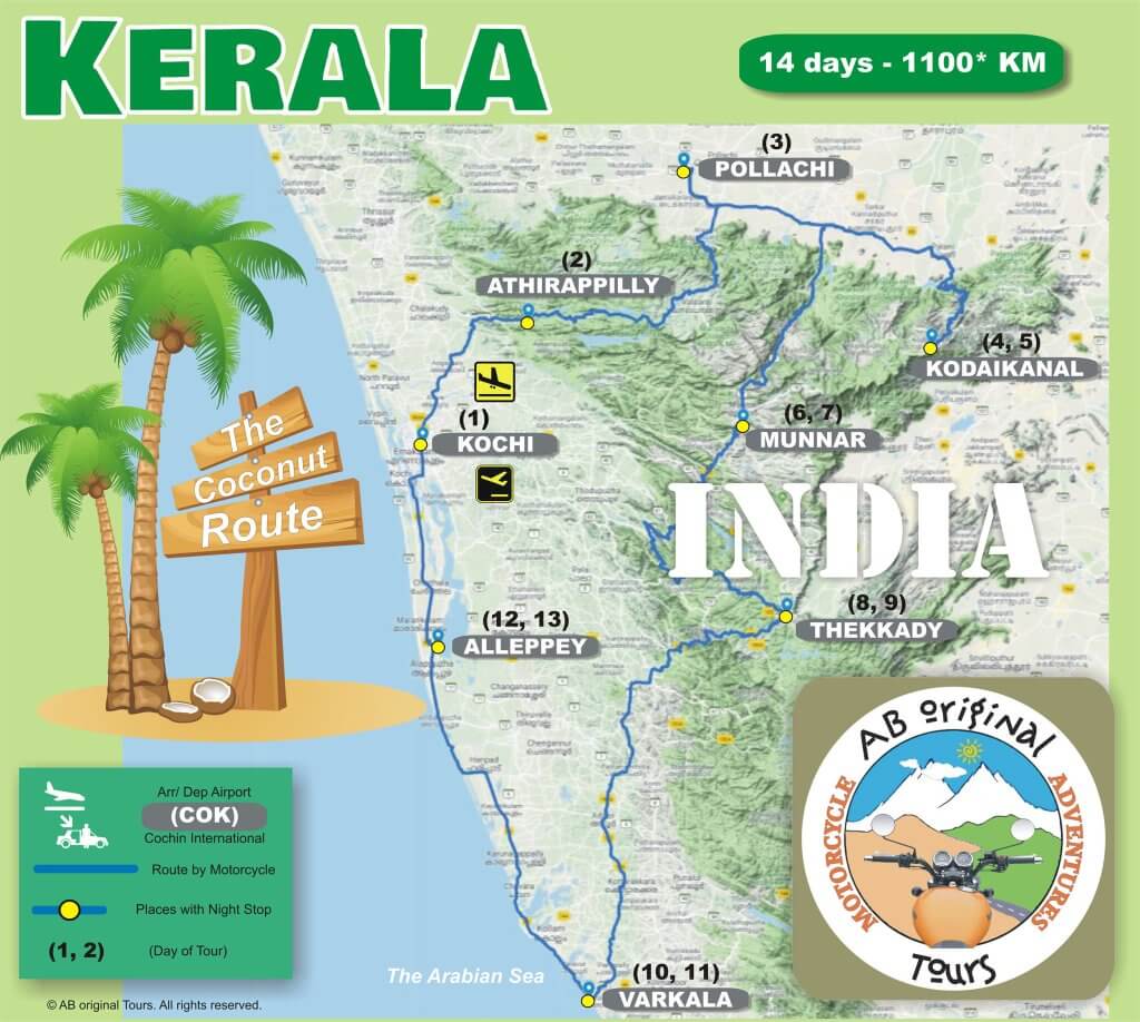 Kerala-Motorcycle-Tour-Route-Map-India